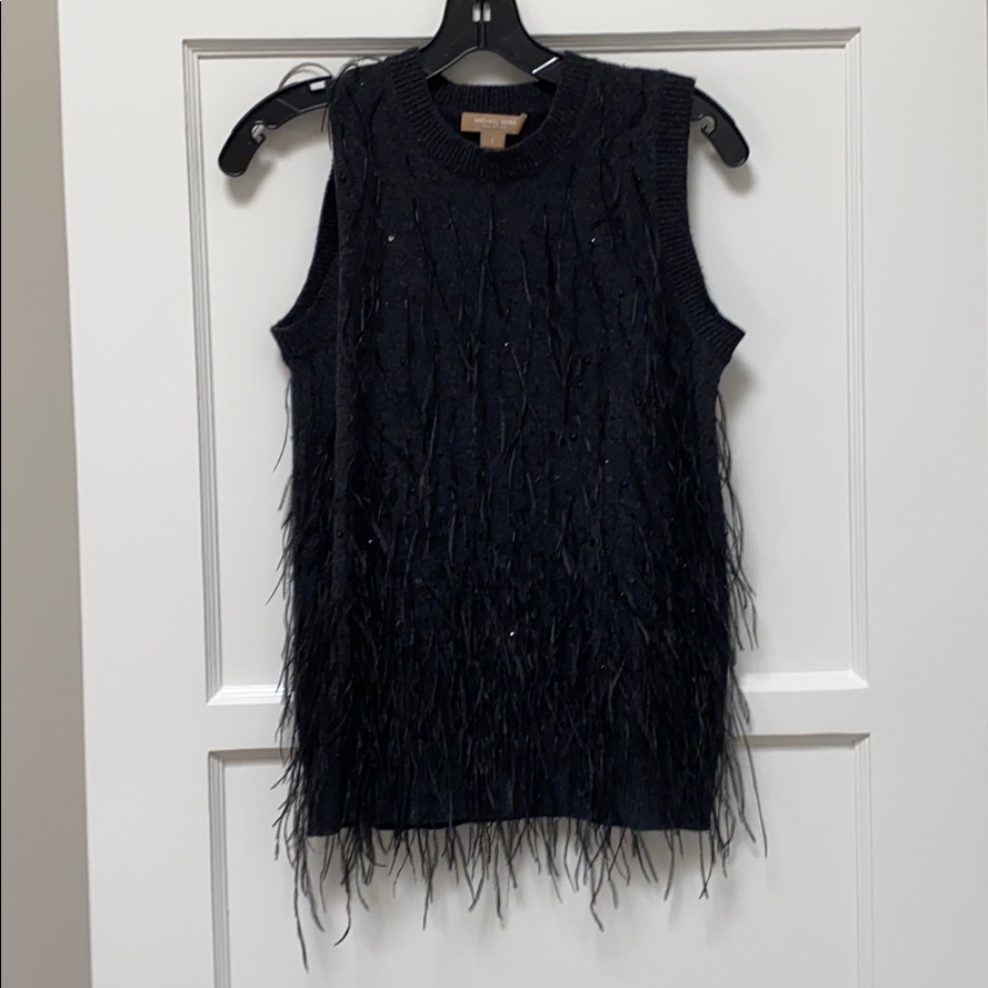 Michael Kors Sleeveless FeatherEmbroidered Top